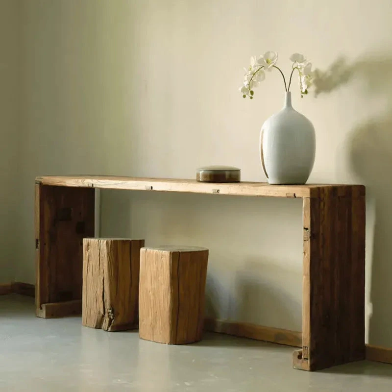 reclaimed wood table and stool set