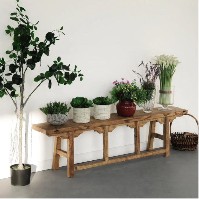 wooden bench for pots and decorations