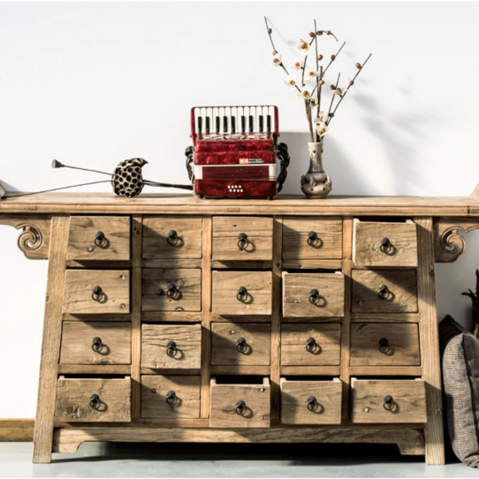 rustic elm wood cabinets, and matching tables