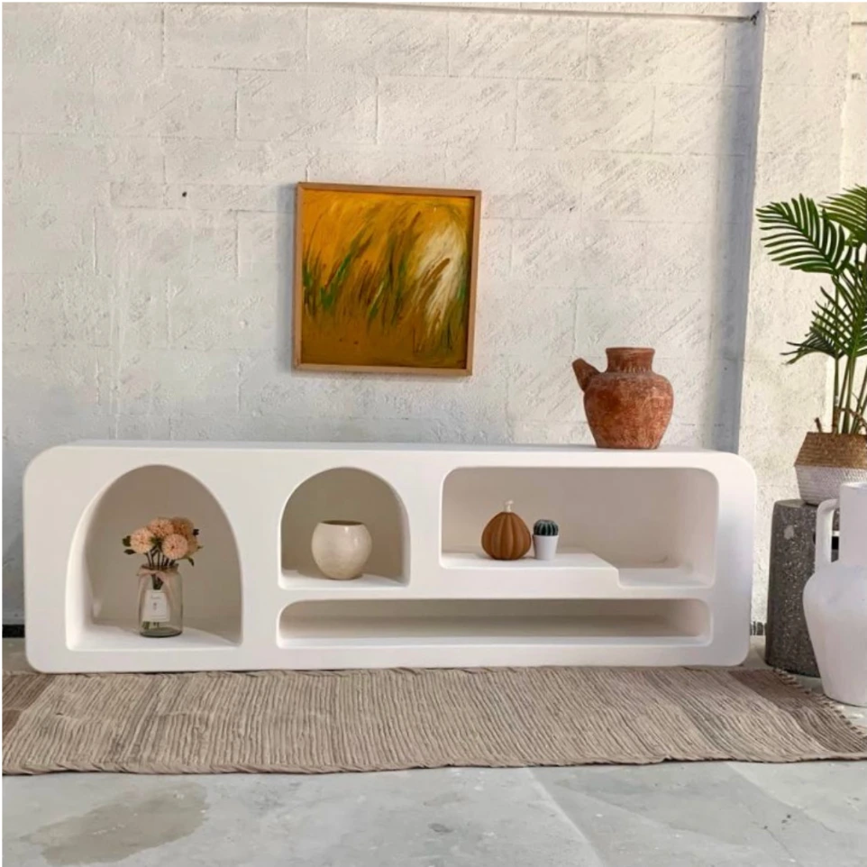 round corners tv consoles, bead side storage space.