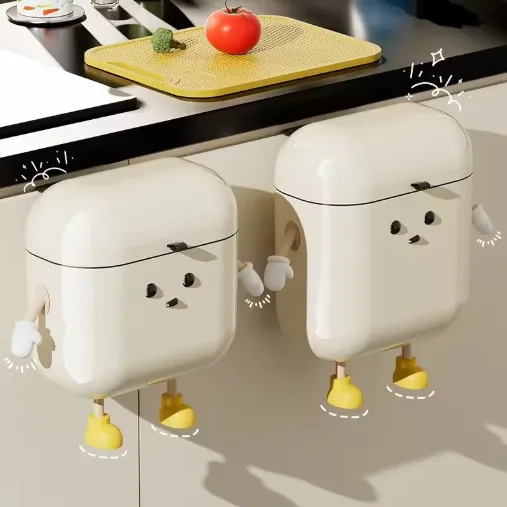 9L/12L DIY Cream-Colored Wall-mounted Kitchen Trash bin with Lid for Food Waste
