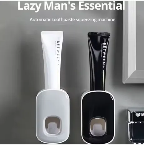 Waterproof Toothpaste Squeezer Automatic Toothpaste Dispenser Wall Mount Bathroom Bathroom Accessories Toothbrush Holder (Black)