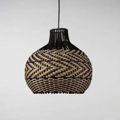 [1805_LIG_1196_D] Noire Black Rattan Pendant Light | Dark Natural Ceiling Lamp