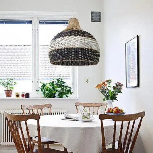 [1805_CEI_1188_D] Black Thalassa Rattan Lampshade | Dark Natural Pendant Shade