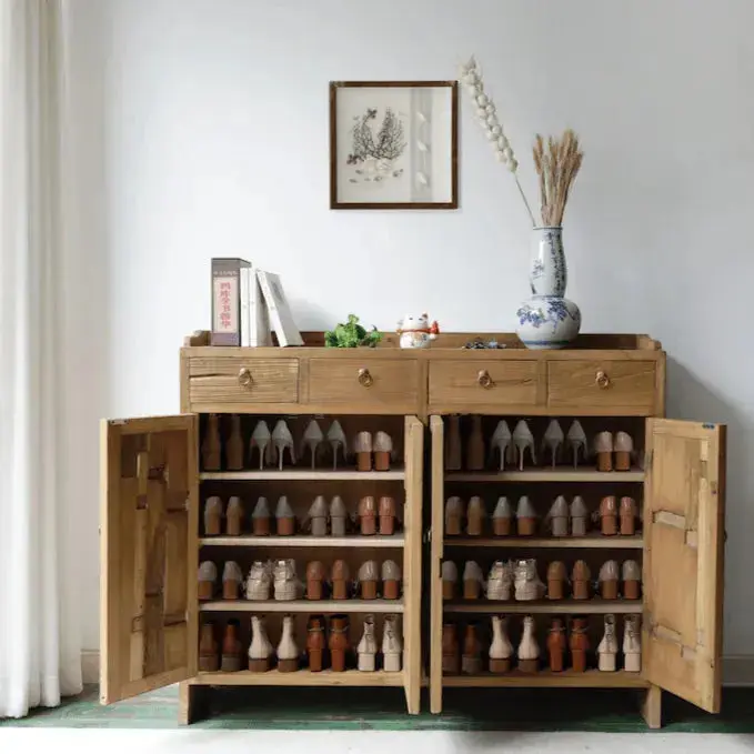 [1805_BUF_1365_GPND-020155] Megara Reclaimed Elm Shoe Cabinet | Rustic Entryway Storage