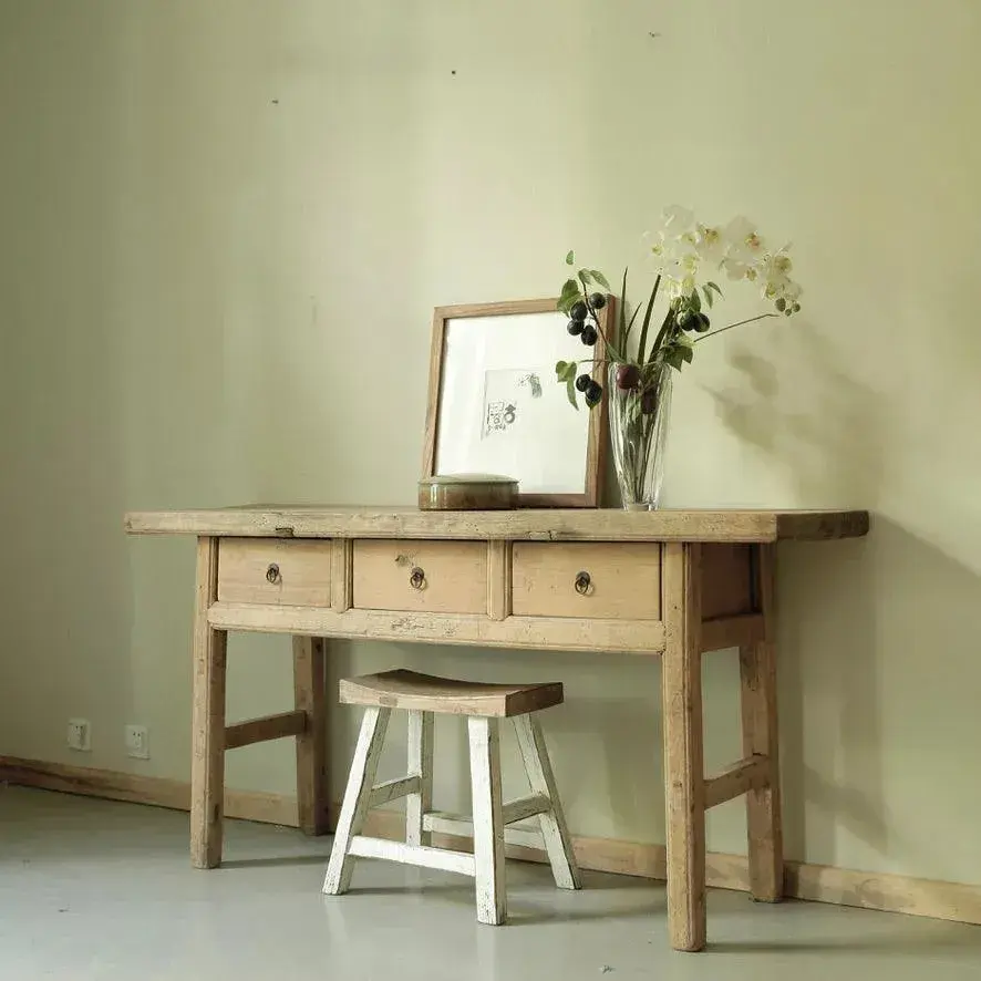 [1805_SOF_1383_D_GPND-020051] Rustic Elm Wood Three Drawers Console Table Temmy
