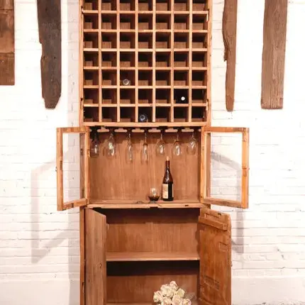 [1805_BUF_1392_D_GPND-020085] Glemm Reclaimed Elm Wine Cabinet | Rustic Wine Display Storage