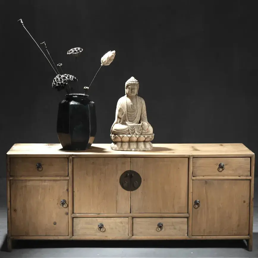 [1805_BUF_1408_D_GPND-020104] Chinese-Inspired Elm TV Cabinet Sideboard | Heritage Media Unit
