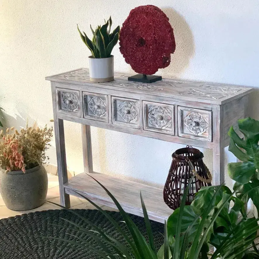 [1805_CON_0800_D] Moroccan Whitewash Console Table | Boho Accent Table Singapore