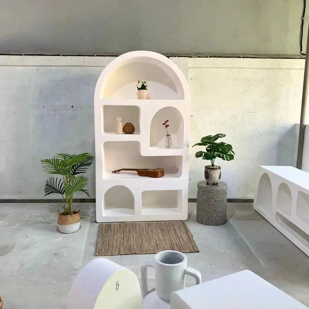 [1805_BOO_1192_D] Kithira Arched Bookshelf | Mediterranean Natural Wood Shelving