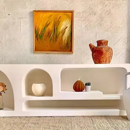 [1805_BUF_1193_D] Myconos Long TV Console Sideboard | Mediterranean Wood Media Unit