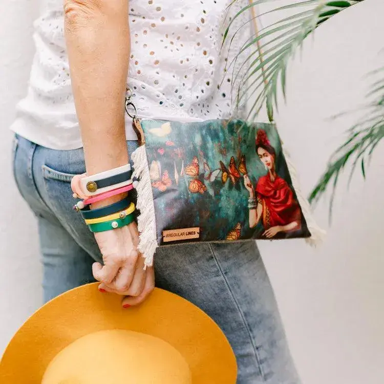 [1802_063_BAG_0200_D] Frida Kahlo Crossing Purse FK28 | Natural Cotton Eco Bag