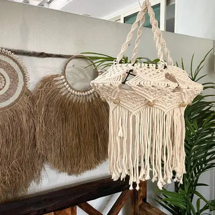 [1807401098LB] Macrame Hanging Light | Natural Boho Ceiling Lamp Singapore