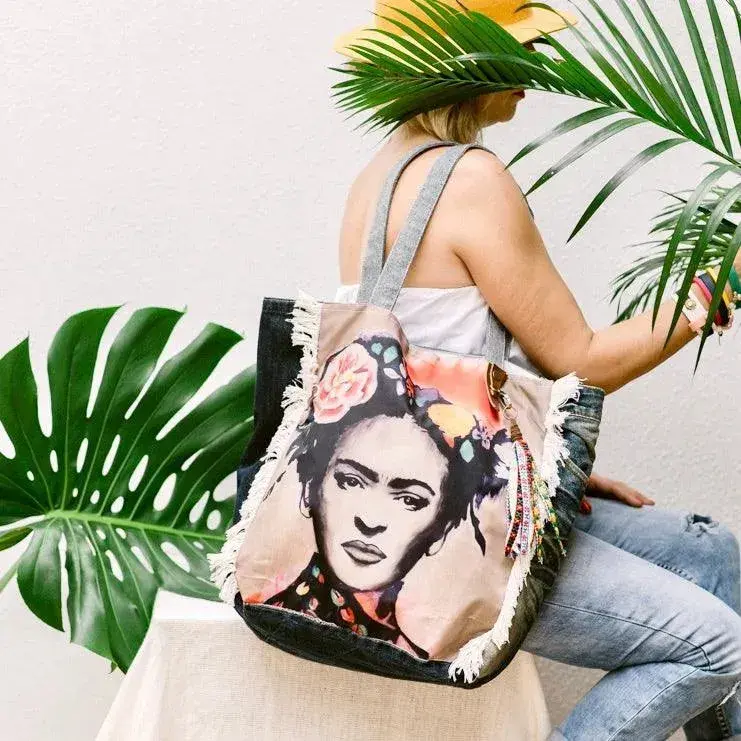 [1802_029_BAG_0138_D] Frida Kahlo Tote Bag FK26 | Printed Cotton Eco Tote Singapore