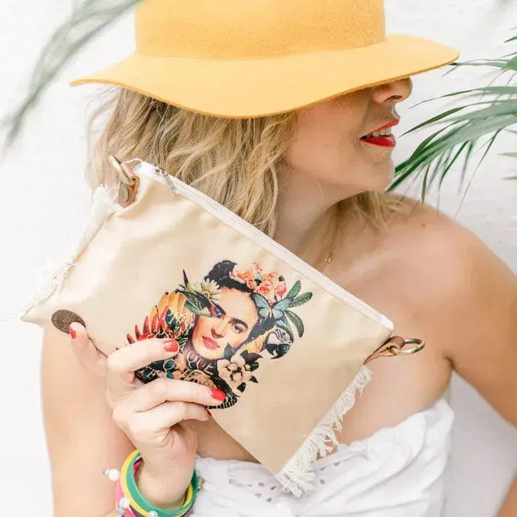 [1802_062_BAG_0199_D] Frida Kahlo Crossing Purse FK07 | Natural Cotton Eco Bag
