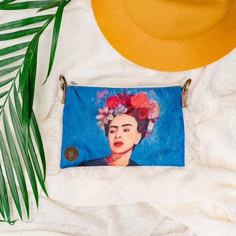Printed Cotton Crossbody Bag / Purse / Frida Kahlo