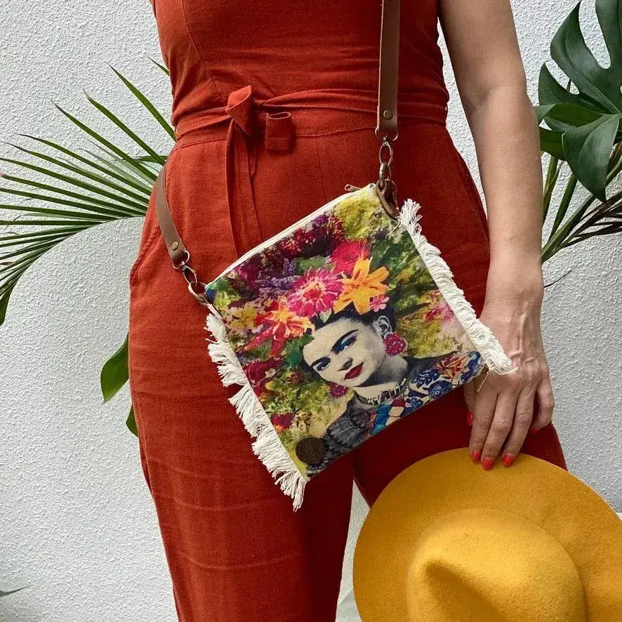 [1802_BAG_0205_D] Frida Kahlo Crossbody Purse | Eco Cotton Fashion Bag (FK05)